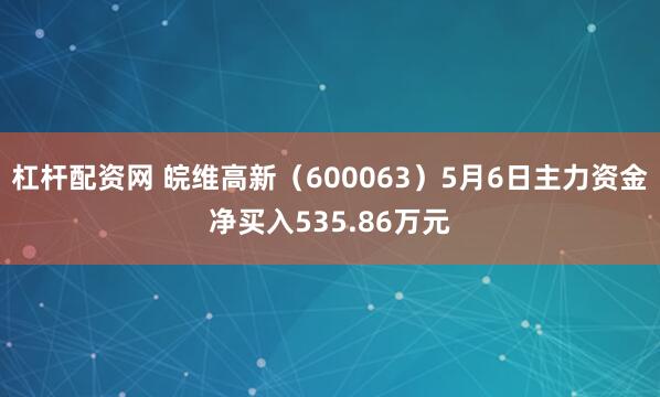 杠杆配资网 皖维高新（600063）5月6日主力资金净买入535.86万元